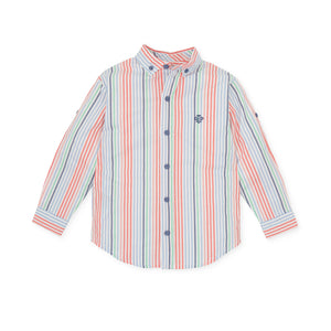 NEW SS24 Tutto Piccolo Boys Coral Striped Shirt 7040