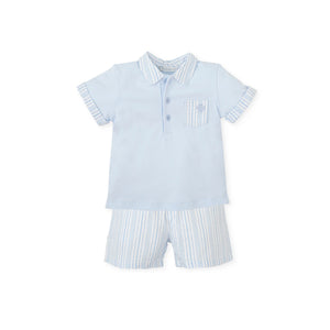 NEW SS24 Tutto Piccolo Boys Blue Striped Shorts Set 7711