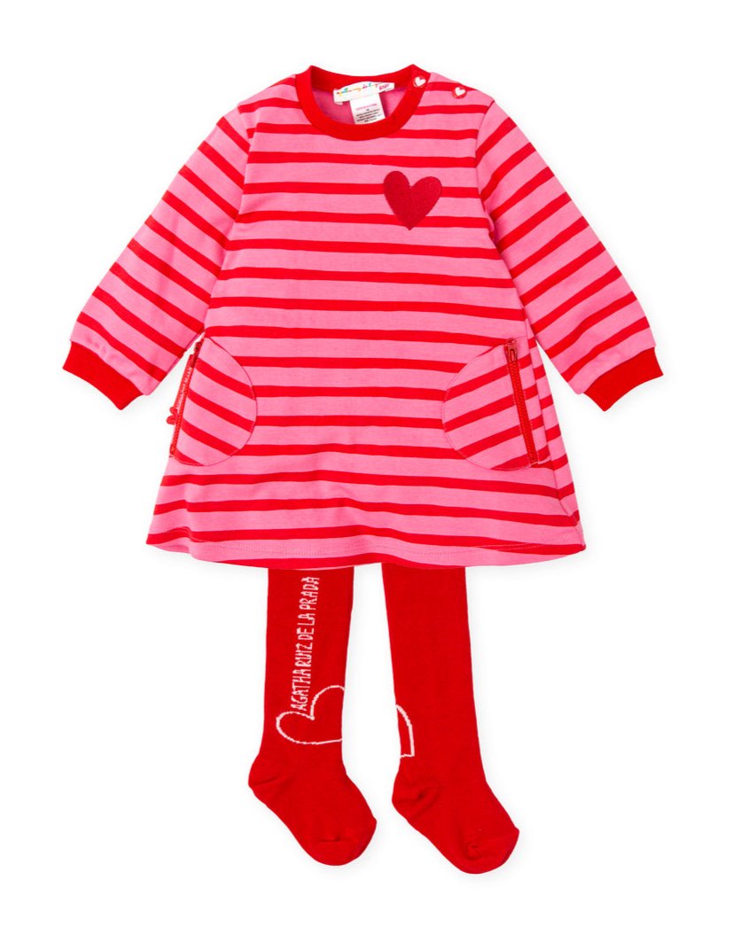 NEW AW24 Agatha Ruiz De La Prada Girls Striped Dress and Tights 9485 RED