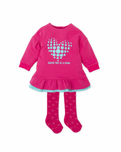 NEW AW24 Agatha Ruiz De La Prada Girls Heart Dress and Tights 9324 FUCHSIA