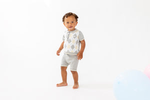 NEW SS24 Blues Baby Grey Argyle Summer Knit Shorts Set BB1356