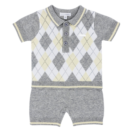NEW SS24 Blues Baby Grey Argyle Summer Knit Shorts Set BB1356