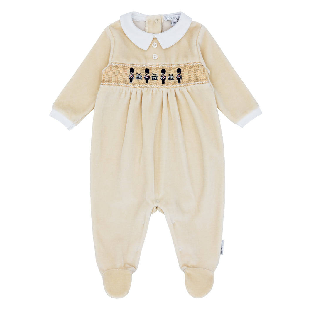 NEW AW24 Blues Baby Beige Velour Smocked Soldier Babygrow BB1418