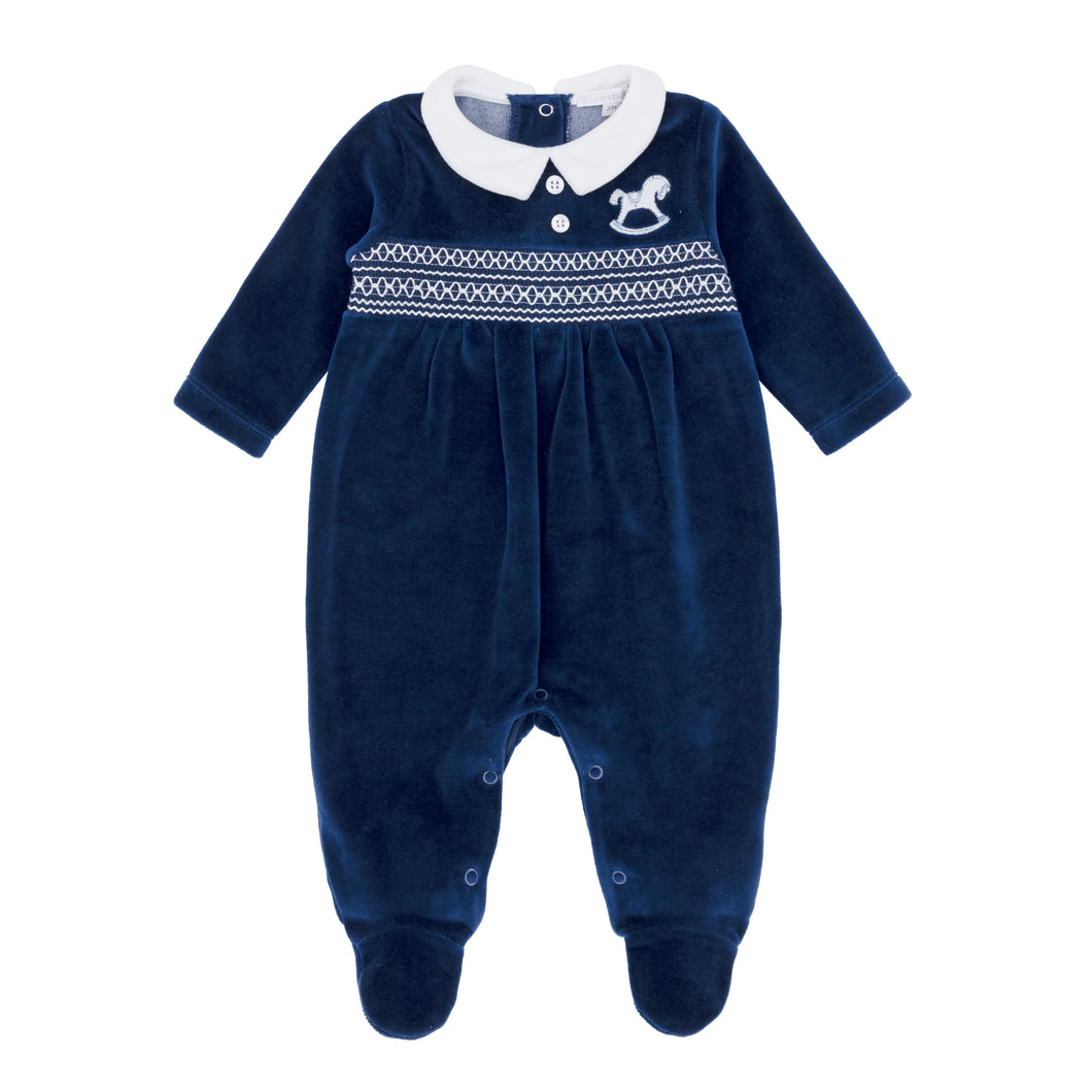 NEW AW24 Blues Baby Navy Smocked Rocking Horse Babygrow BB1419