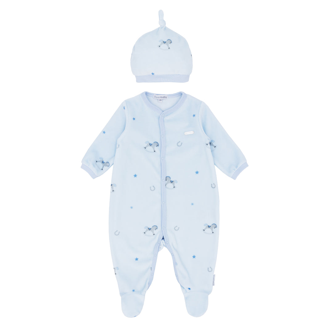 NEW AW24 Blues Baby Blue Rocking Horse Babygrow and Hat BB1421