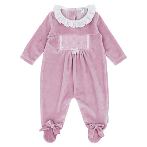 NEW AW24 Blues Baby Rose Pink Velour Smocked Babygrow BB1437