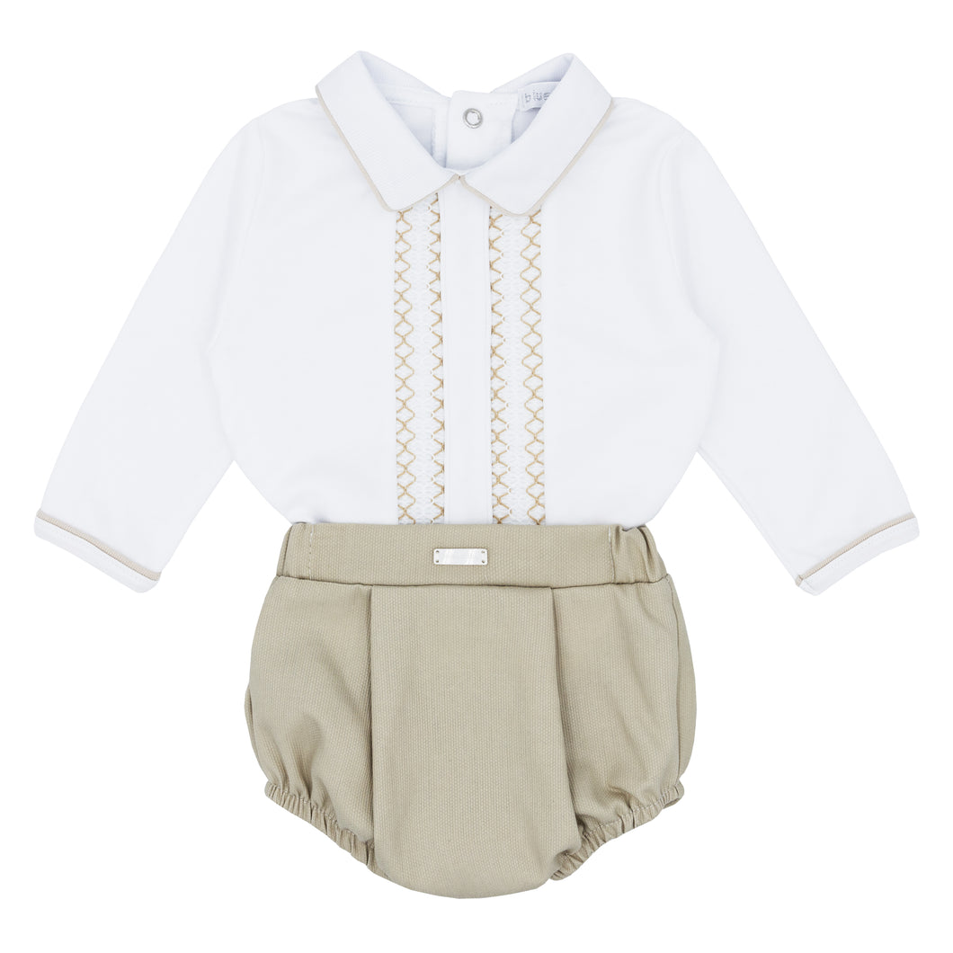 NEW AW24 Blues Baby Beige Smocked Jam Pants Outfit BB1591