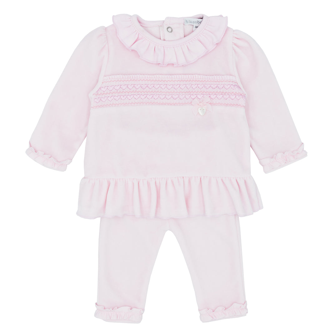 NEW AW24 Blues Baby Pink Velour Smocked Tracksuit BB1727