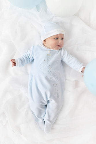 NEW AW25 Blues Baby Blue Velour Babygrow BB2060