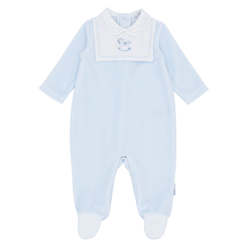 NEW AW25 Blues Baby Blue Velour Rocking Horse Babygrow BB2062