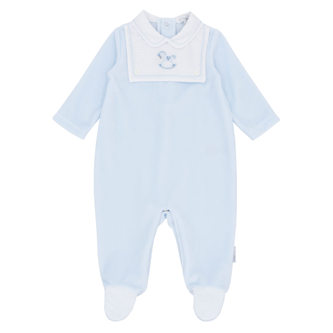 NEW AW25 Blues Baby Blue Velour Rocking Horse Babygrow BB2062
