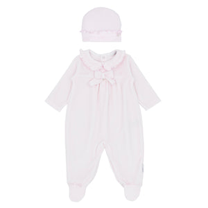 NEW AW25 Blues Baby Pink Velour Babygrow with hat BB2069