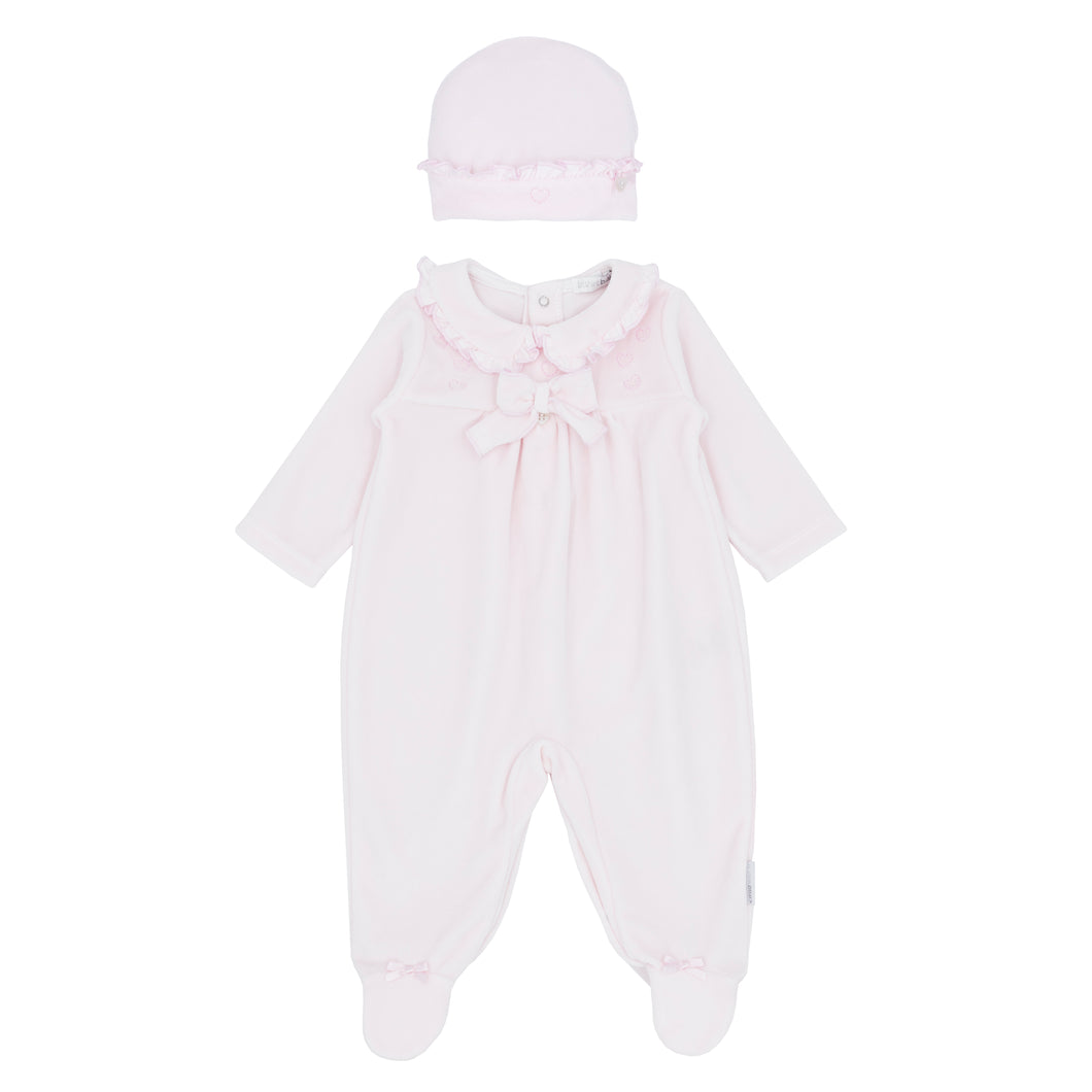 NEW AW25 Blues Baby Pink Velour Babygrow with hat BB2069