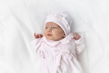 Load image into Gallery viewer, NEW AW25 Blues Baby Pink Velour Babygrow with hat BB2069