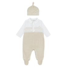 Load image into Gallery viewer, NEW AW26 Blues Baby Velour Smocked Babygrow with hat BB3109 BEIGE