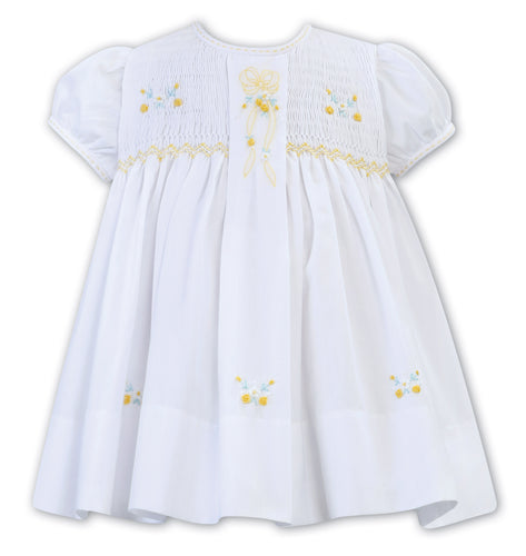 NEW SS24 Sarah Louise Girls White/Lemon/Mint Smocked Dress C7001