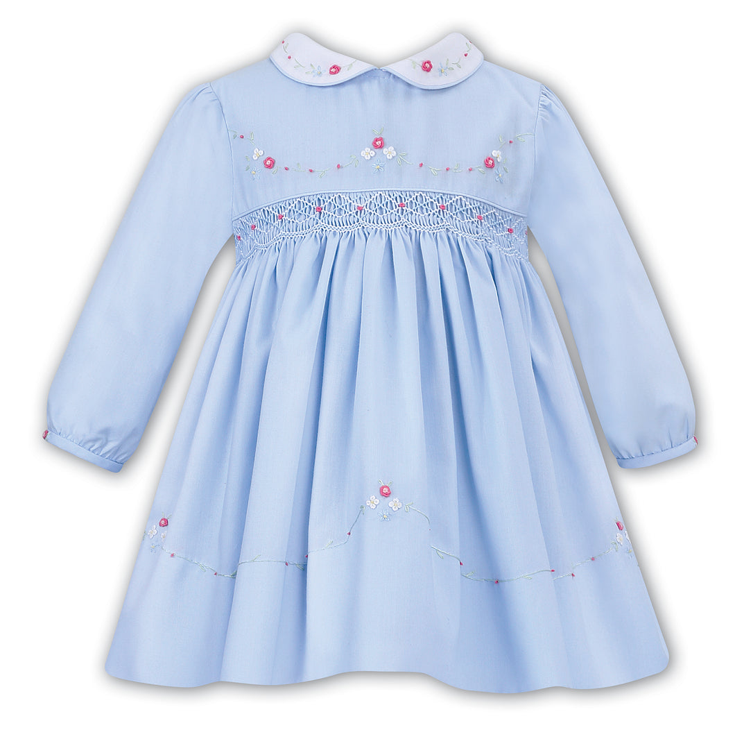 NEW AW25 Sarah Louise Girls Smocked Dress Blue/White C7001