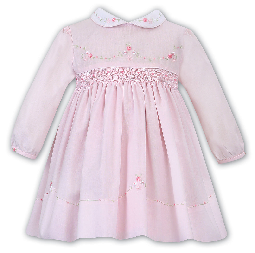 NEW AW25 Sarah Louise Girls Smocked Dress Pink/White C7001