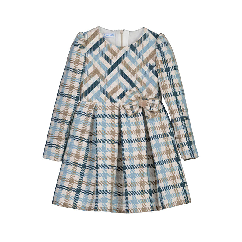 NEW AW24 Mayoral Plaid Dress 4914 Sky Blue/12