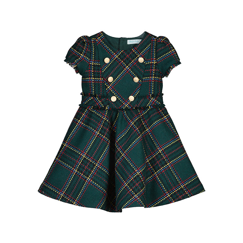 NEW AW24 Abel and Lula Bottle Green Plaid Dress 5525