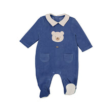 Load image into Gallery viewer, NEW AW24 Mayoral Boys Velour Babygrow 2793 Blue/64