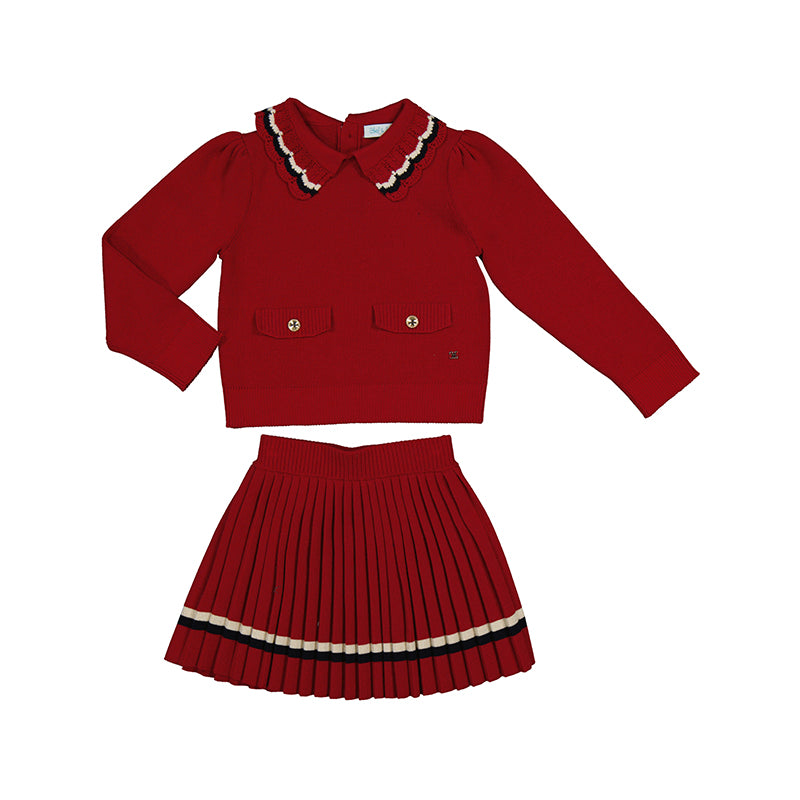 PRE ORDER - NEW AW24 Abel and Lula Pleated Knit Skirt Set Red 5548