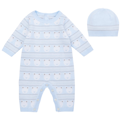 NEW AW24 Emile et Rose Harry Knitted Teddy Romper and Hat Blue 2591