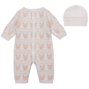 NEW AW24 Emile et Rose Harry Knitted Teddy Romper and Hat Stone 2591