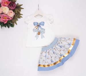 NEW SS25 Neon kid Bow Skirt Set BLUE