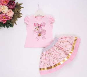 NEW SS25 Neon kid Bow Skirt Set PINK