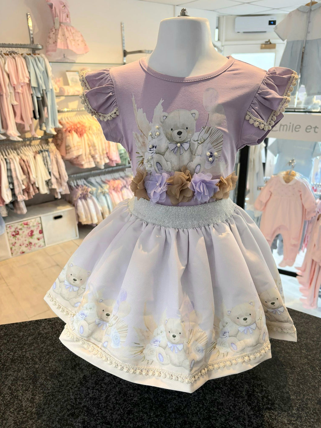 NEW SS25 Neon kid Teddy Skirt Set LILAC