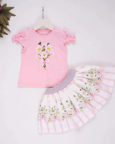 NEW SS24 Caramelo Girls Neon Kid Flower Skirt Set PINK
