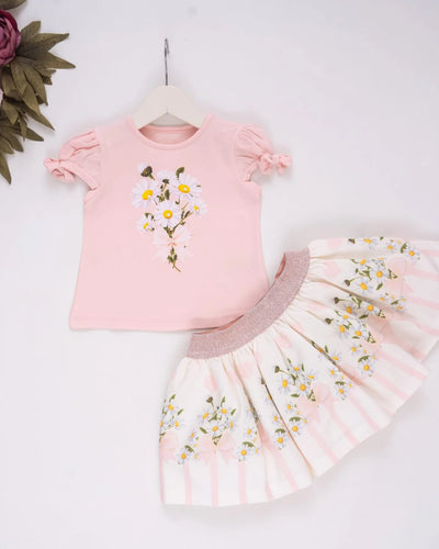 NEW SS24 Caramelo Girls Neon Kid Flower Skirt Set PEACH