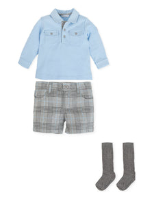 NEW AW23 Tutto Piccolo Grey/Blue Boys Shorts, Polo and Socks Outfit 6312/6712