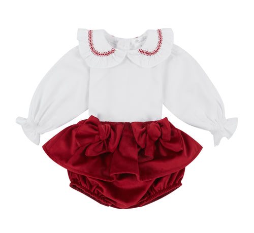 NEW AW23 Deolinda Dallas Red Smocked Collar Jam Pants Outfit 236110