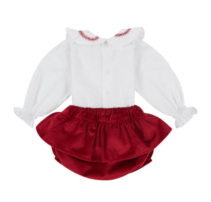 NEW AW23 Deolinda Dallas Red Smocked Collar Jam Pants Outfit 236110