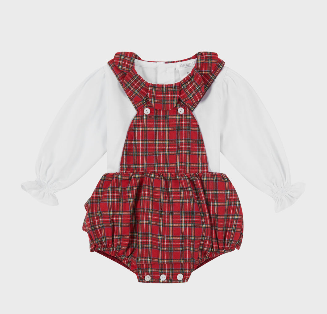 NEW AW23 Deolinda Hope Girls Red Tartan Romper Outfit 236700