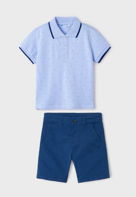 NEW SS24 Mayoral Boys Polo Top Shorts Set Blue 49/58 3109/202