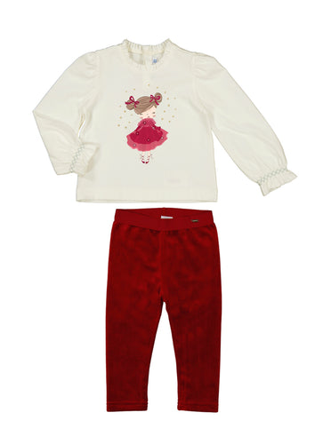 NEW AW24 Mayoral Cherry Red Velvet Leggings Set 2048/727 79/61