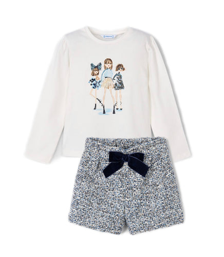 NEW AW25 Mayoral Girls Tweed Shorts Set 4224/4011 Navy 36/93