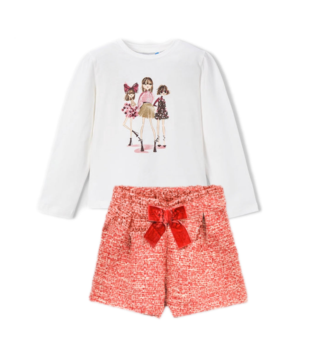 NEW AW25 Mayoral Girls Tweed Shorts Set 4224/4011 Red 37/94