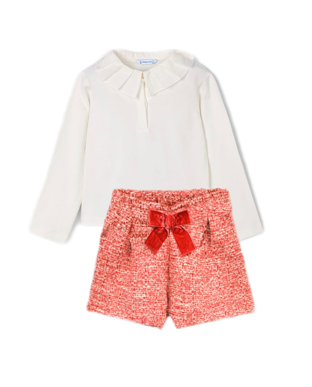 NEW AW25 Mayoral Girls Tweed Shorts Set 4224/131 Red 37/82