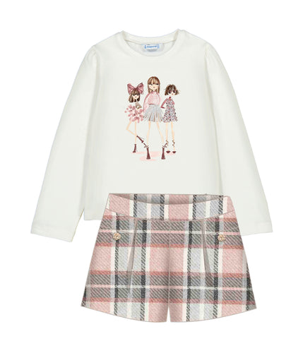 PRE ORDER - NEW AW25 Mayoral Girls Plaid Shorts Set 4011/4225 Pink 95/41