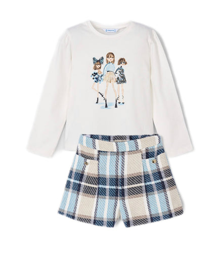 NEW AW25 Mayoral Girls Plaid Shorts Set 4011/4225 Navy 93/40