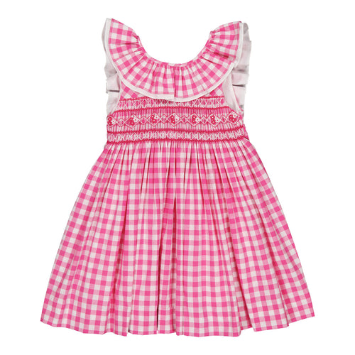 NEW SS24 Kidiwi Girls Melina Fuchsia Pink Gingham Smocked Dress