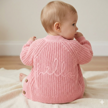 Load image into Gallery viewer, NEW SS26 Pink Embroided 'Hello' Cardigan