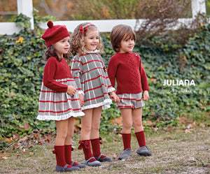 NEW AW23 Juliana Girls Rioja Red Check Dress J8150