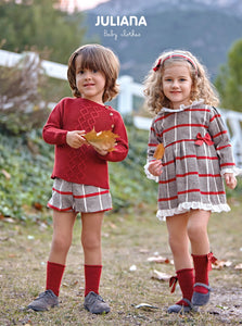 NEW AW23 Juliana Girls Rioja Red/Grey Check Dress J8176