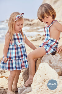 NEW SS24 Juliana Girls Red and Blue Checked Dress 24121