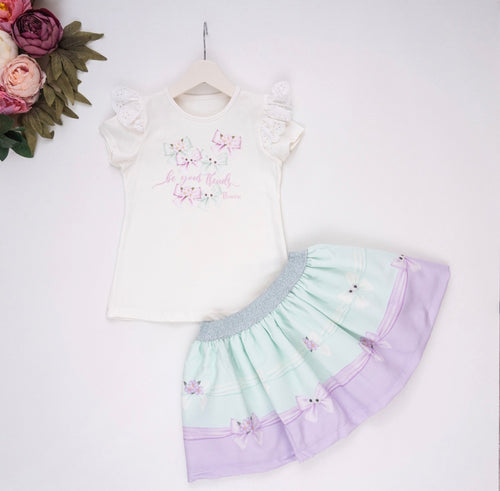 NEW SS24 NeonKids Bow Skirt Set Mint/Lilac